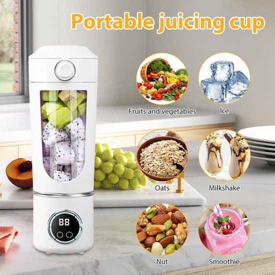 Mini Blender - 700 ml - Blender To Go - Draagbare juicer - Smoothie maker - Fruitpers - Sapmachine - Blender draadloos - USB Oplaadbaar - voor thuis, sport, outdoor, reizen, sportschool - wit van Merkloos — afbeelding 5