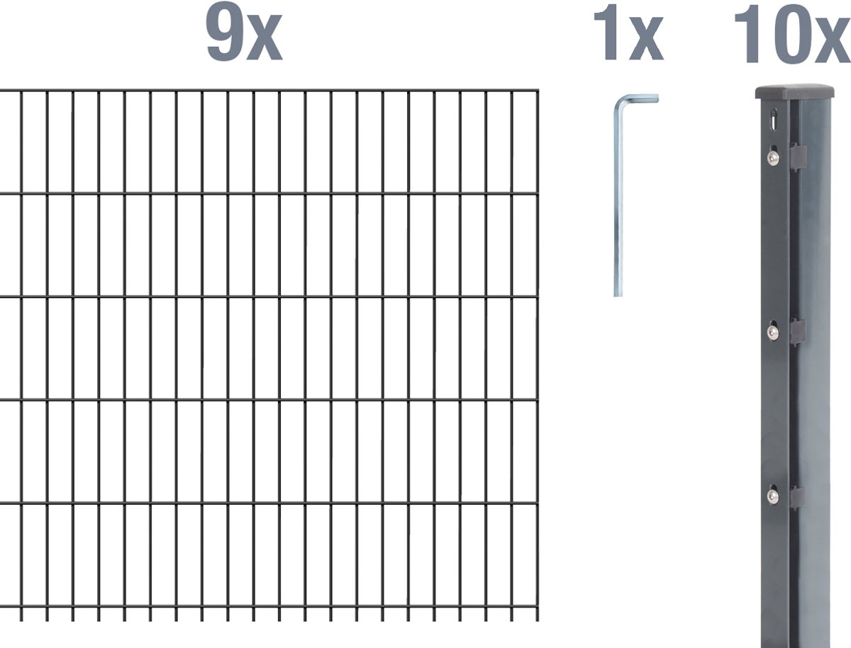 Alberts 673864 dubbelstaafmat hekwerk als 20-delige complete hekwerkset, antraciet, hoogte 103 cm, lengte 22,5 m
