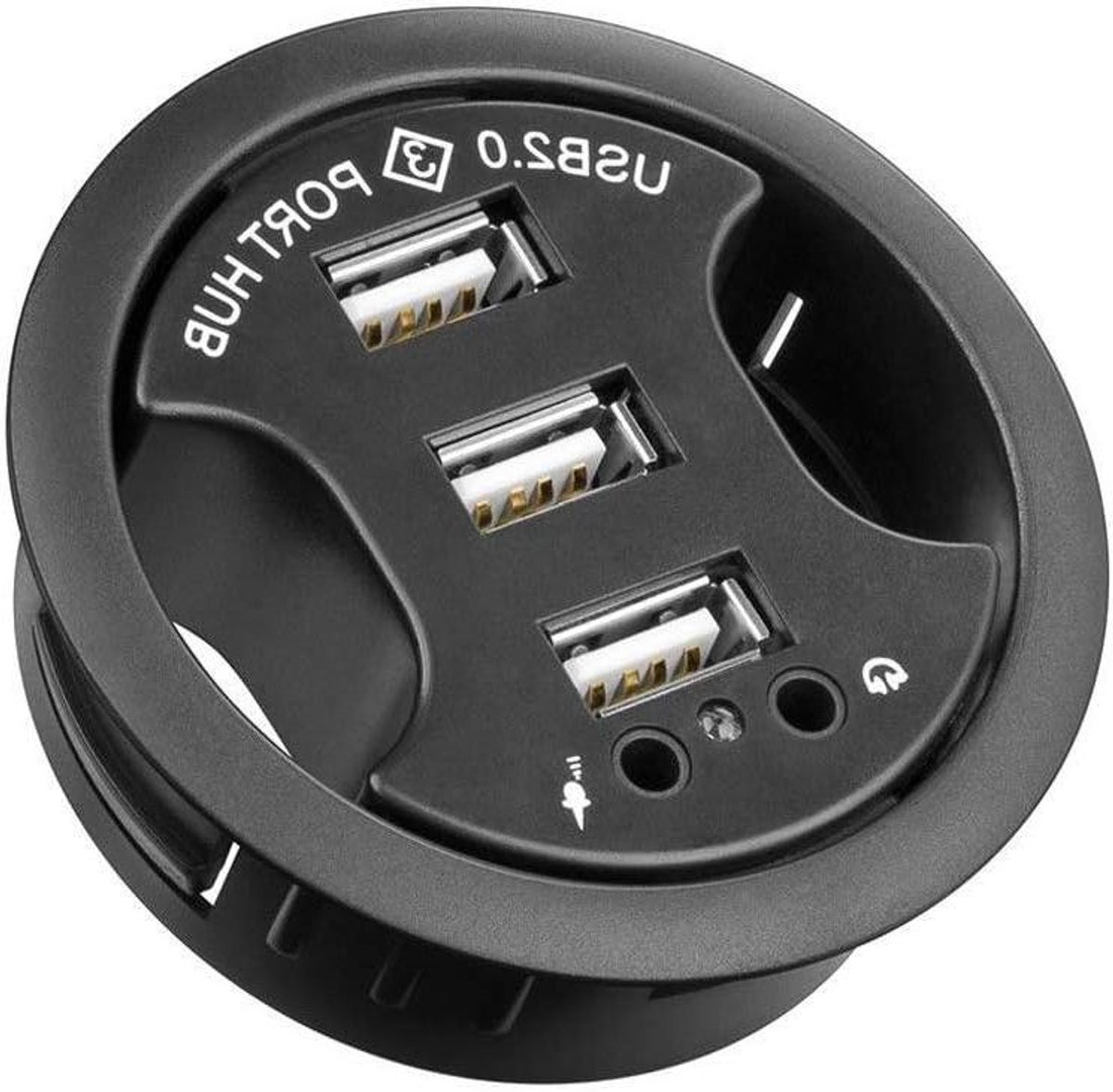USB Hub - USB Verdeler - Apparaten Aansluiten - Inbouw Bureau - 3 Poorten - Zwart