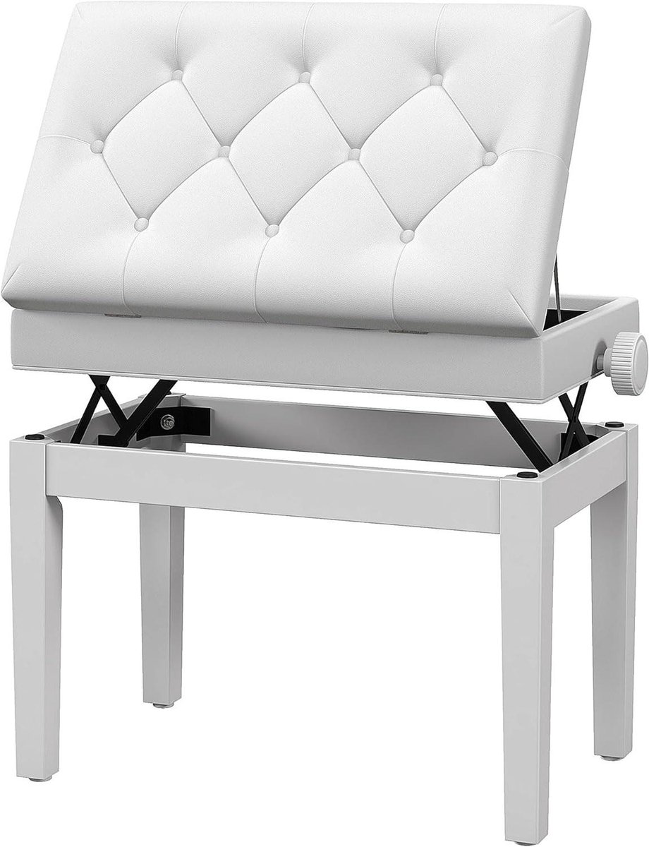 Pianobank - Keyboard kruk - Muziek Maken - Verborgen Opbergvak - 55x33x58cm - Wit