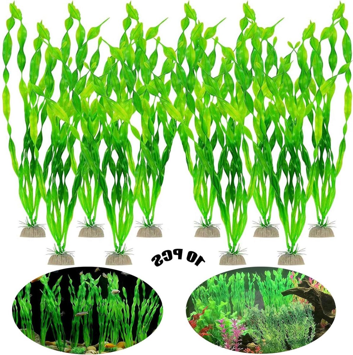 Aquarium Planten - Plastic Planten Ornament - Aquariumdecoratie - Kunstmatige Planten - 10 Stuks - Celeste y Blanco