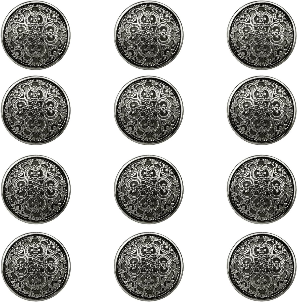 Vintage Antieke Metalen Blazer Knopen - 12 Stuks Ronde Zilveren Knopen voor Jassen, Uniformen en Kleding (20mm)