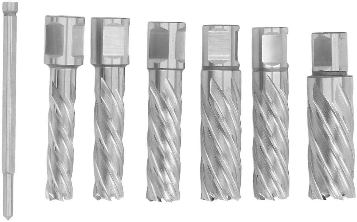 Complete Set van 7 Ringvormige Snijgereedschappen voor Metaalbewerking - Spirale Boor met 3 Sleuven, Harde Staal Kernboor voor Magnetische Boormachine, 0.51mm-0.98 Inch