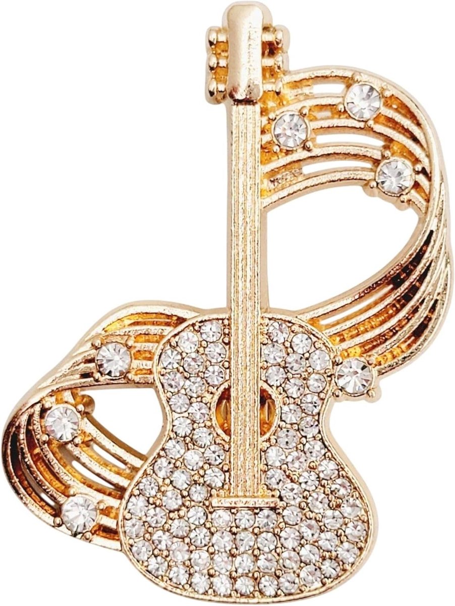 Muziek Broche - Violin Speld - Accessoire - Met Strass - Klein Formaat - Zilverkleurig