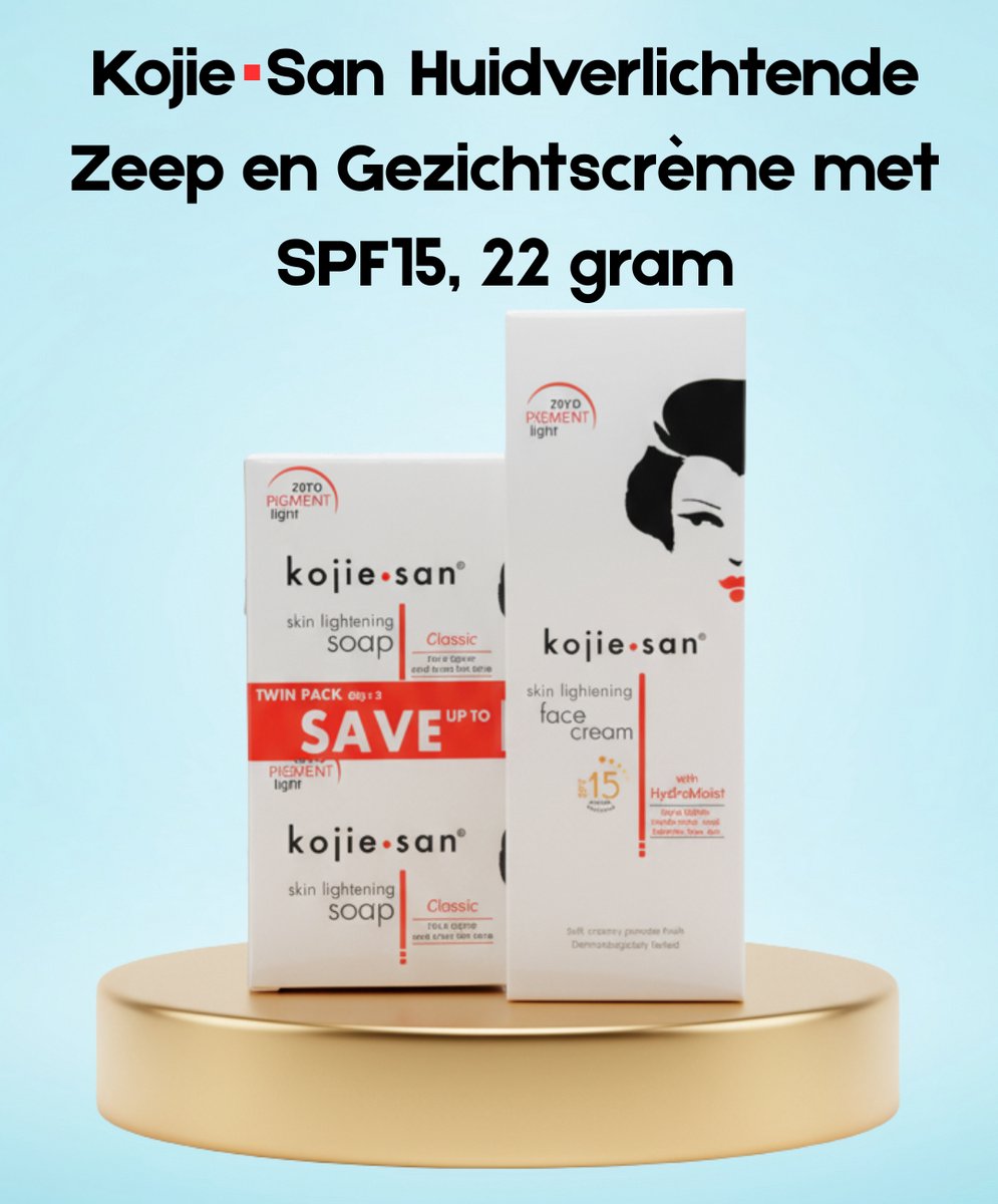 Kojie San Skin Lightening Soap + Face Cream SPF 15 – 22 g – Verhelderende & Beschermende Huidverzorgingsset – Verminderde Donkere Vlekken, Egaliseert de Huidtint & Beschermt tegen UV-stralen – Voor een Gladde, Stralende & Gezonde Huid