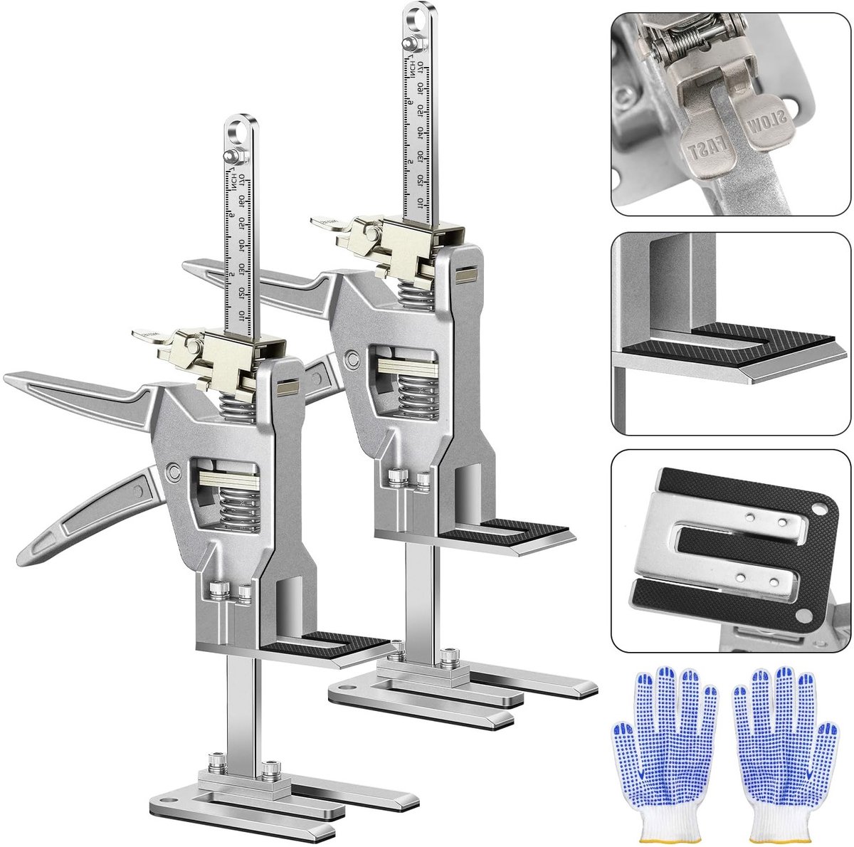 2 Stuks Besparende Arm, 30 cm Volledig Metalen Hefgereedschap tot 200 kg, Wandtegel Locator voor Meubels, Deuren, Plankhouder, Nauwkeurige Controle voor Langzaam/Snel Laden