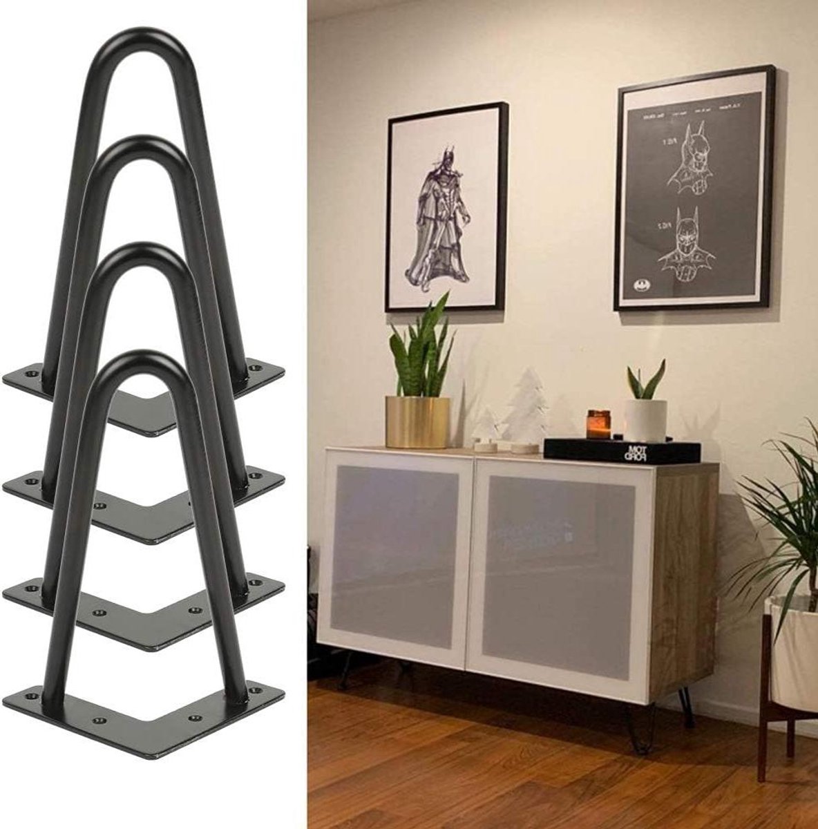 Haarspeld Tafelpoten Set - Meubelpoten Staal - Tafel Maken - Met 2 Stevige Staven - 20 cm - Zwart