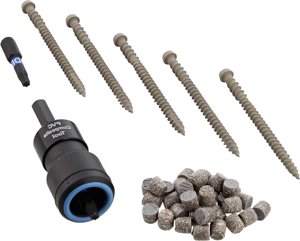 Terrasplank Bevestigingssysteem - Pluggen en Schroeven - Schroeven Verbergen - Perfecte Kleurmatch - 165 Stekkers - Grind Grijs