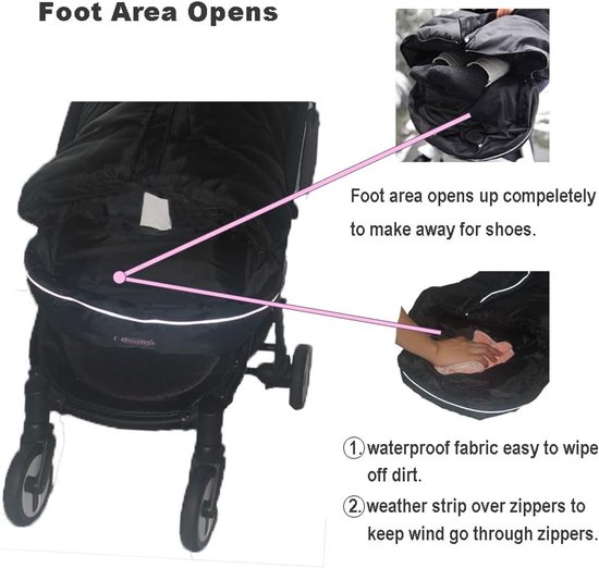 Voetenzak Kinderwagen - Bunting Bag Baby - Baby Warm Houden - Universele Pasvorm - 99 x 50 cm - Zwart/Grijs — afbeelding 4