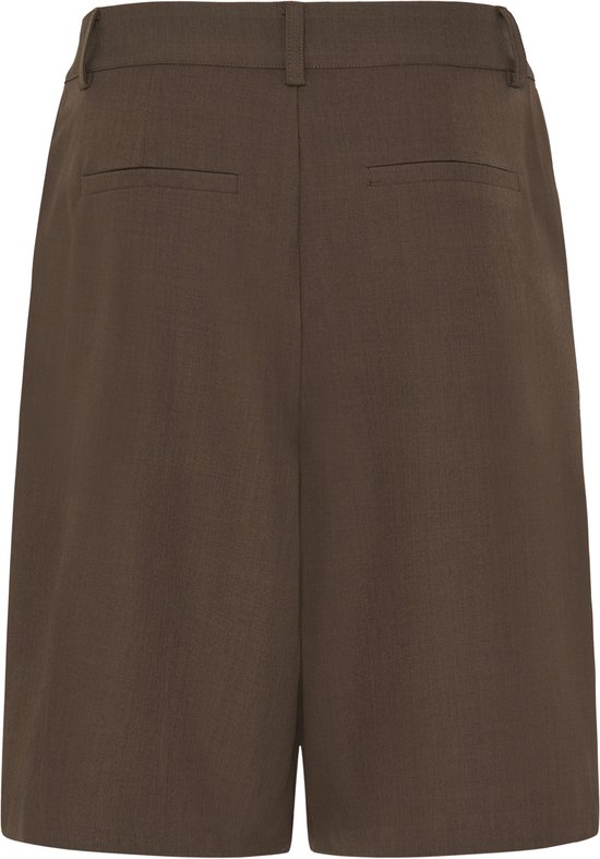 Achterkant van bruine ICHI culotte met twee paspelzakken.