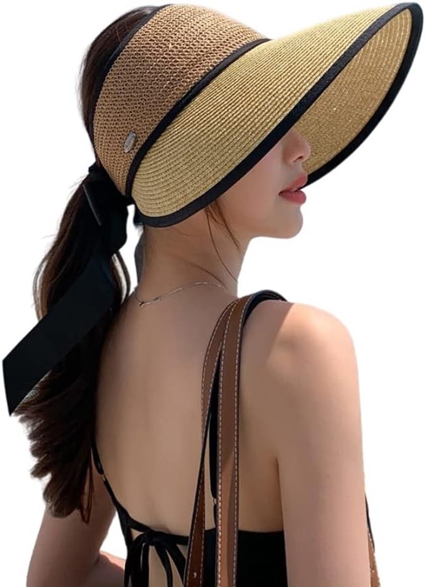 Vouwbare Zomer Zonnehoed voor Vrouwen met Brede Rand en Strik - UV-bescherming, Strandaccessoire en Tennisvisorkap