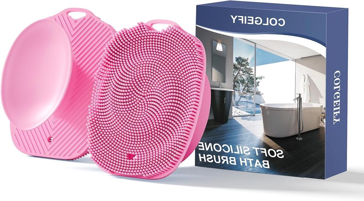 Douchebadborstel - Lichaamsborstel Exfoliërend - Diepe Reiniging - Zachte Siliconen Haren - Groot Formaat - Roze