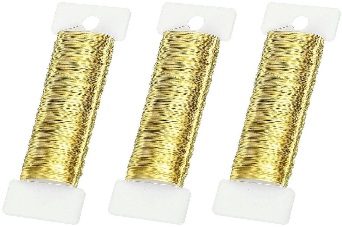 Bloemendraad met Schep - Ambachtsdraad Bloemschikken - Bloemstukken Maken - Flexibel en Buigzaam - 3 Rollen 115 Meter - Goud