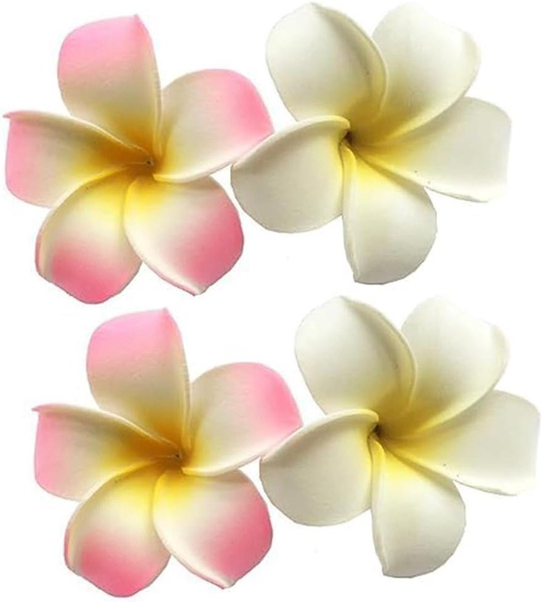 Bloemen Haarclips - Frangipani Clips - Zomerfeest Accessoires - Set van 4 - 7 cm - Wit en Roze