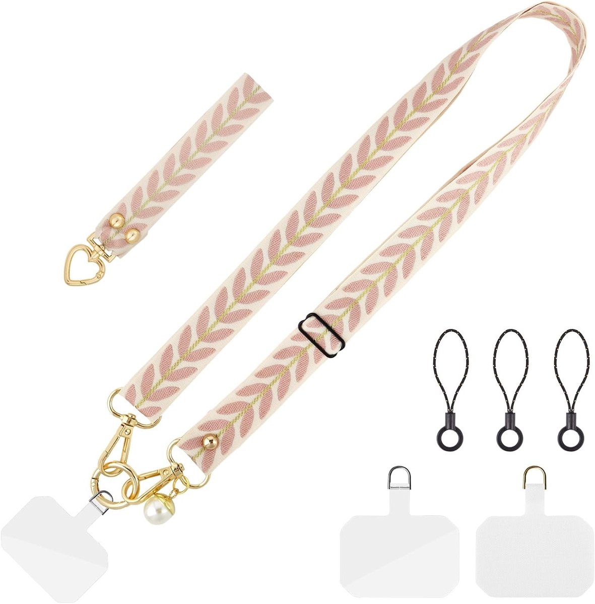 Verstelbare Telefoon Lanyard met Brede Nek, Inclusief 3 Patches en Polsband - Compatibel met Meeste Smartphones, AirPods en Sleutels