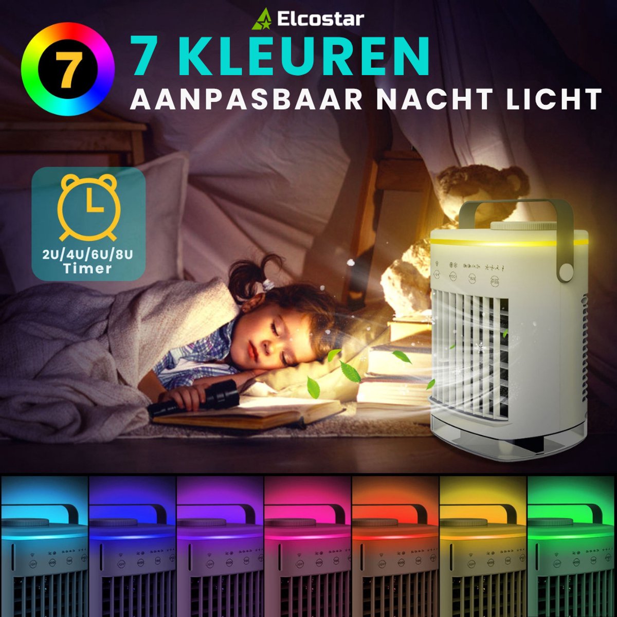 Elcostar® Premium Portable Airco - Mini Airco - 2026 Model - Mobiele Airco - Luchtkoeler 4-in-1 - 4 windsnelheden, 2 luchtbevochtingsstanden & Timer - Aircooler - Draagbare Airco - Lekvrij - Airco - Wit thumbnail 5