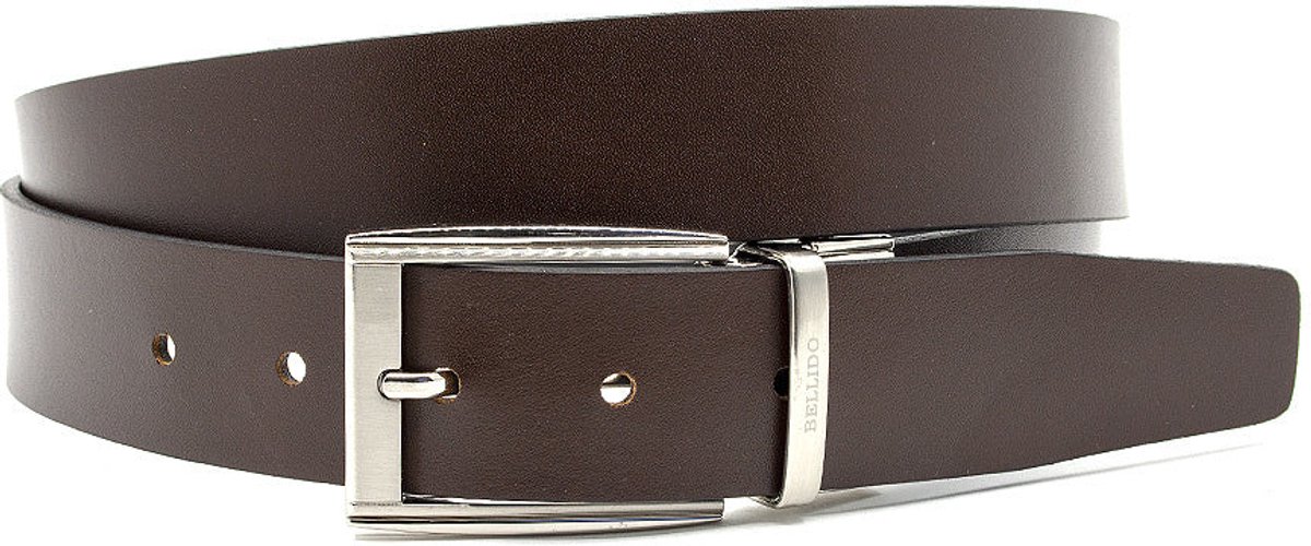 Heren riem bruin/zwart draaibaar - 3.5 cm breed - Leer - Draaibare riem - Casual - Maat 110