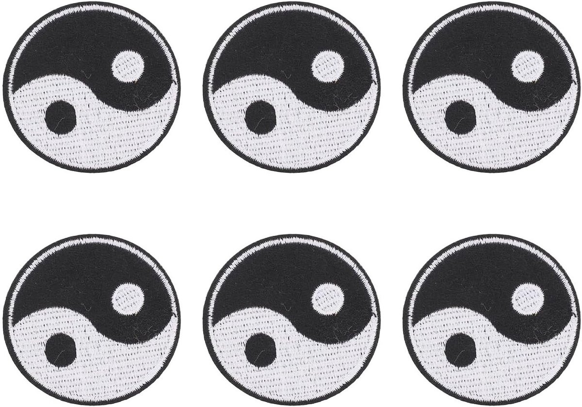 Zes Yin Yang Patches voor Kleding - Borduur- en Strijkpatches voor Shirts, Hoeden en Portemonnees