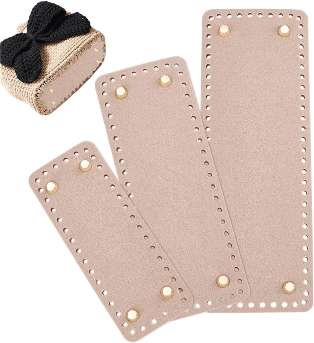 Felt wallet bodem rechthoekig haak tas bodem licht zalm, 3 maten vilt inzet pocket bodem voor haken, tasvormers met gaten voor schoudertassen en portemonnees maken