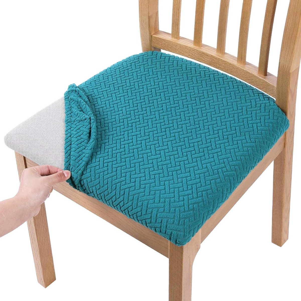 Stoelhoes Eetkamerstoel - Stoelbekleding Afwasbaar - Meubels Vernieuwen - Jacquard Ruitpatroon - 36-46 cm - Blauwgroen