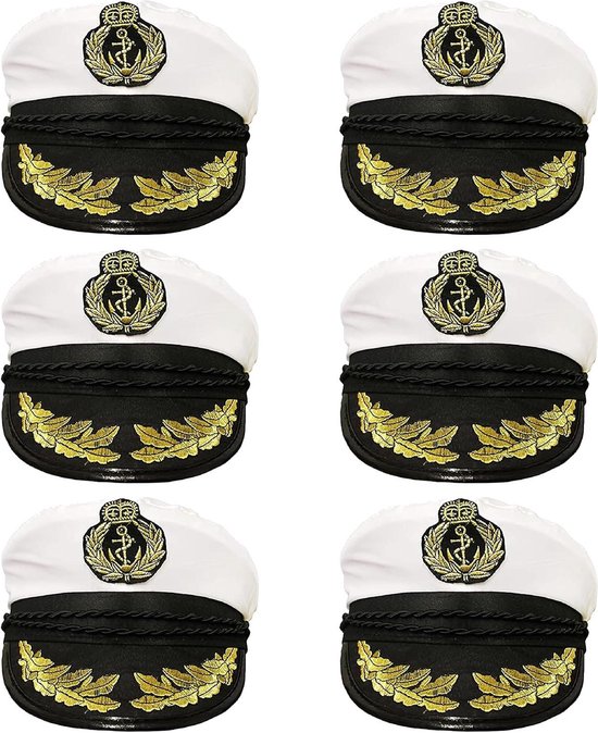 Matrozenhoed Volwassenen - Kapiteinshoed Marine - Kostuum Accessoire - Satijnen Afwerking - One Size - Wit