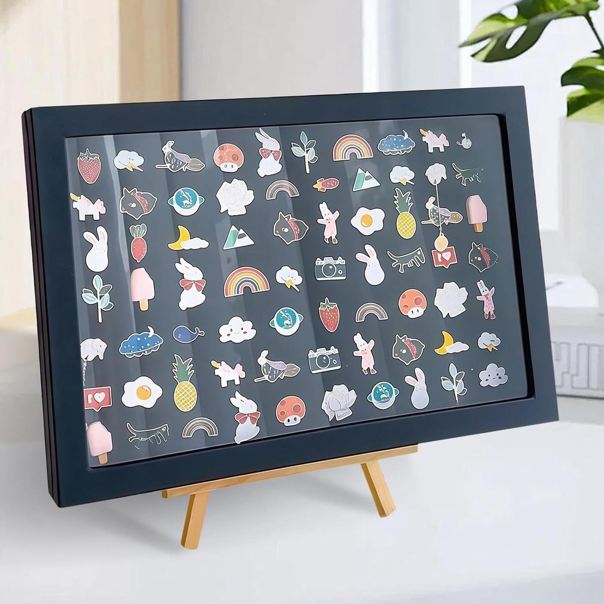 Pin Display Case - Broche Opbergdoos - Verzamelingen Tonen - Met Houten Standaard - 35x24 cm - Zwart