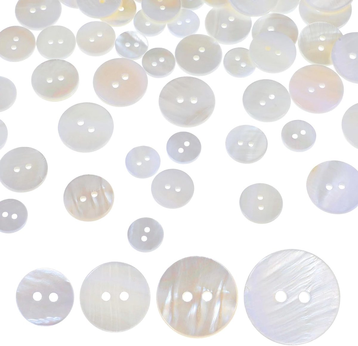 60 Stuks Witte Moeder van Parel Knopen, 12.5mm/15mm/18mm/20mm, Natuurlijke Glanzende Knopen voor Breiwerk en Creatieve Projecten