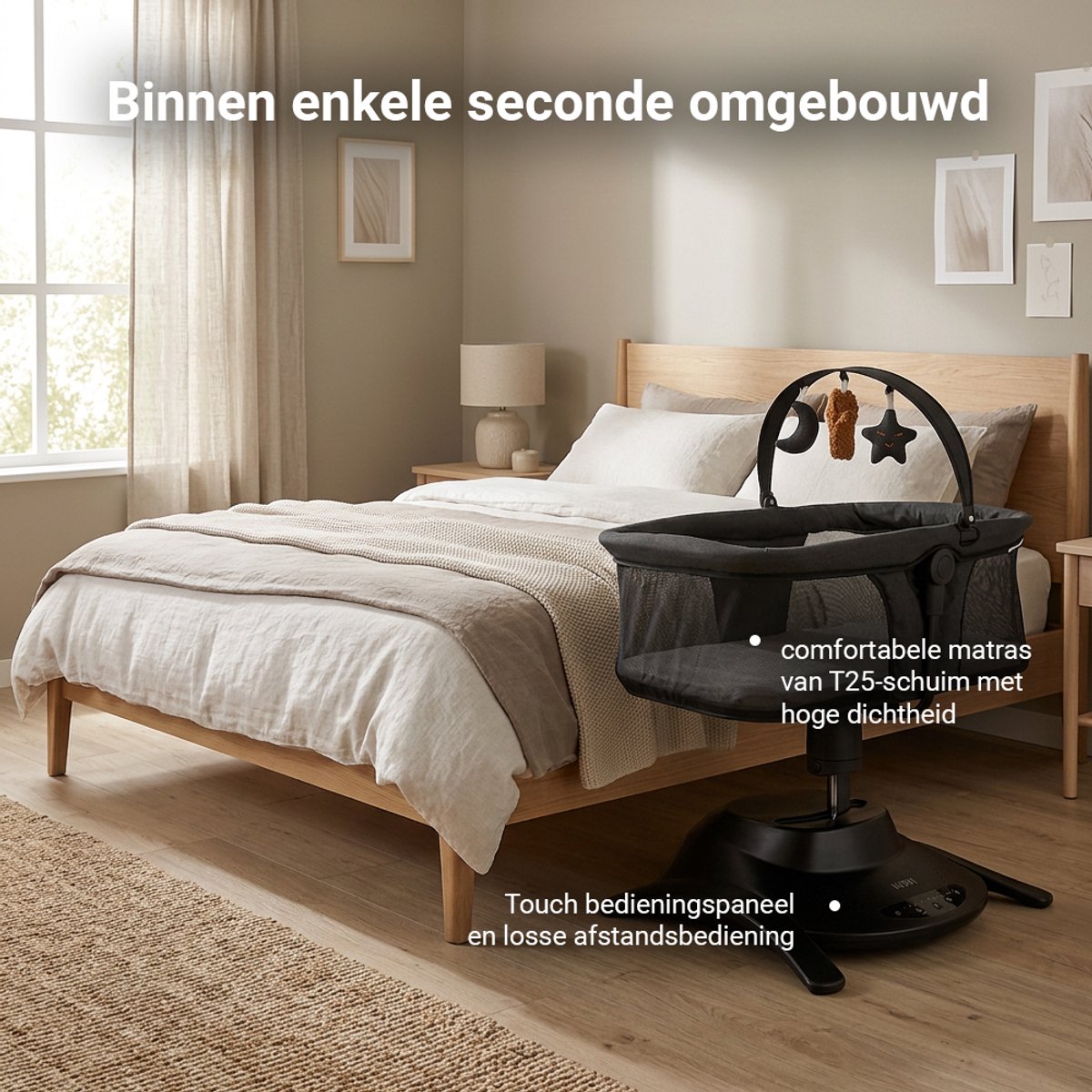 Novi at Home Stardust 2-in-1 Babyswing en Wieg - Zwart thumbnail 3