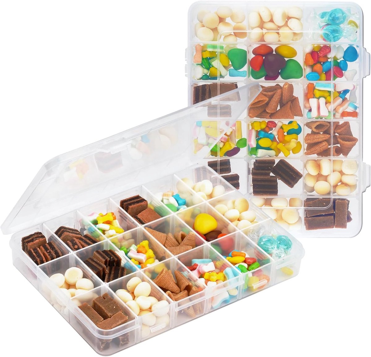 2 Pieces Plastic Storage Box 20x15.7x3cm - Clear, Stackable - Sorting Box for Beads, Earrings, Screws, Crafts - Organizing