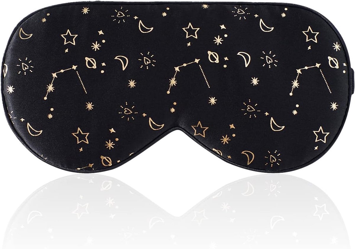 Silk slaapmasker met verstelbare band - comfortabele en super zachte oogmasker - ultieme slaap hulp met gouden sterrenhemel zwart