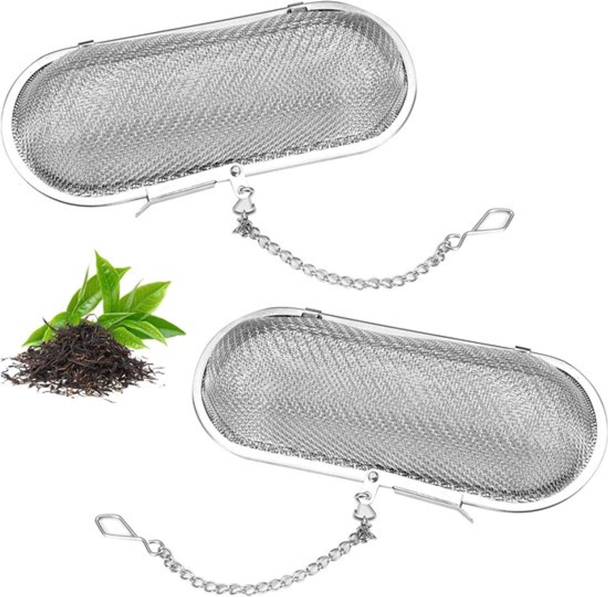 2 Large Tea Strainers 11 x 4.5 cm - 304 Stainless Steel, Fine Mesh, Ball Shape - for Loose Tea, Fruit Infusions