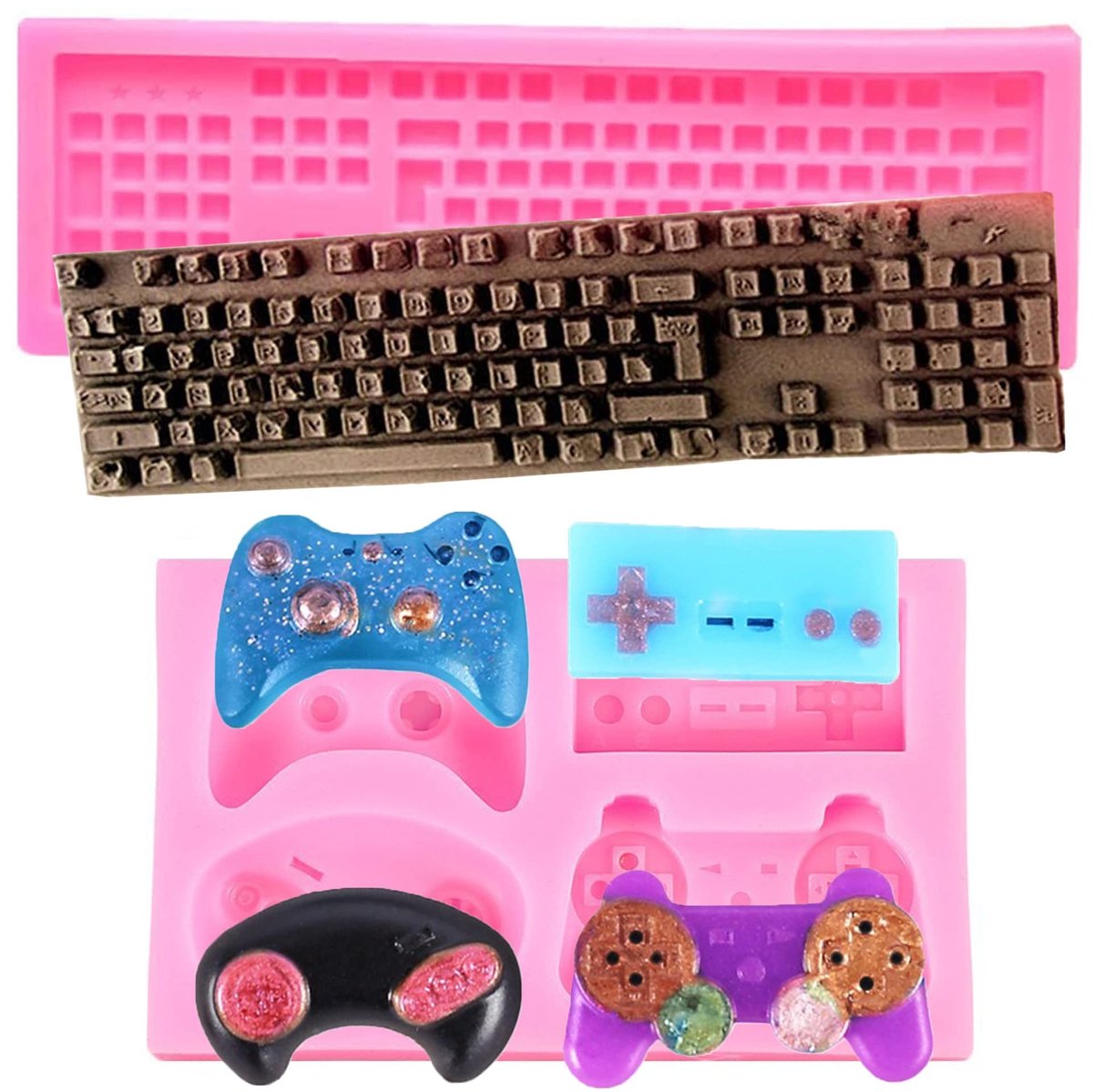 Vt products - Bakvorm voor Gamepad - Siliconen Mal - Creatief Bakgereedschap - Roze en Bruin - Fondant Vormen - Geschikt voor Taartdecoratie - 2 Stuks