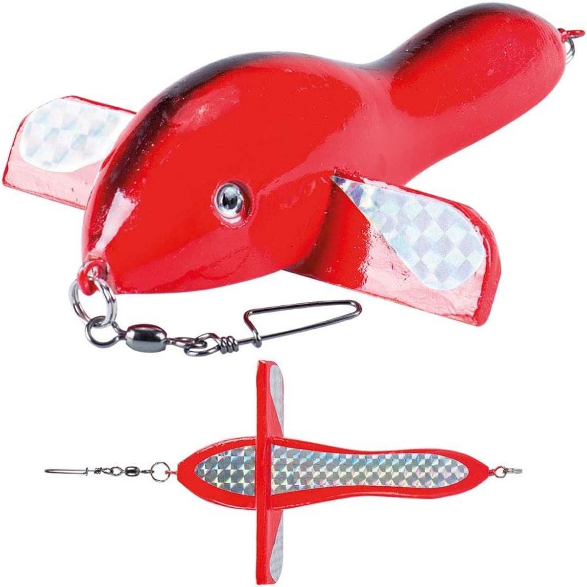 Visvliegtuig Lokaas - Slepend Lokaas - Tonijn Vissen - Houten Constructie - 15 cm - Rood