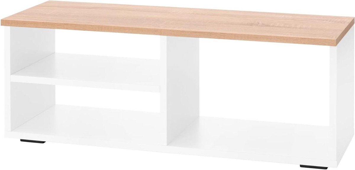 Tv-kast - Tv-meubel Woonkamer - Opbergen Apparatuur - Spaanplaat Melamine ABS - 90x30x35cm - Wit Eiken