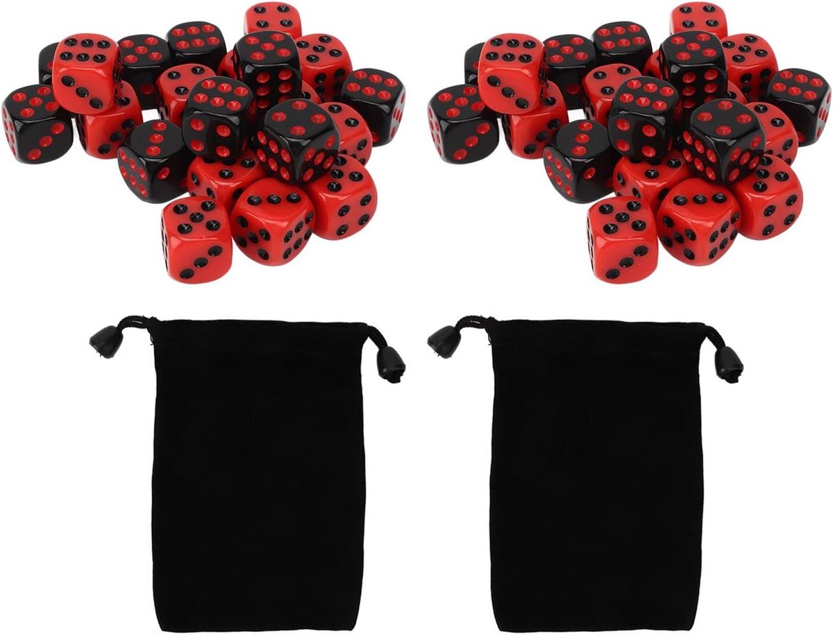 Dobbelstenen Set - Zeszijdige Blokjes - Tafelspellen Spelen - Waterdicht en Duurzaam - 48 Stuks 15 Mm - Zwart en Rood