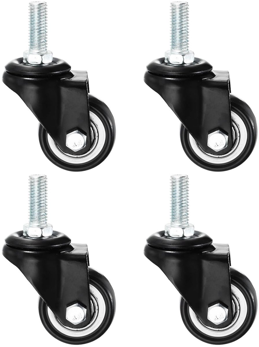 1.5 Inch Wielen Met Schroefdraad - 4 Pack PU 360 Graden Rotatie Spinner Wielen M10 x 25mm Voor Rolwagen Meubels Vervanging - Zwart