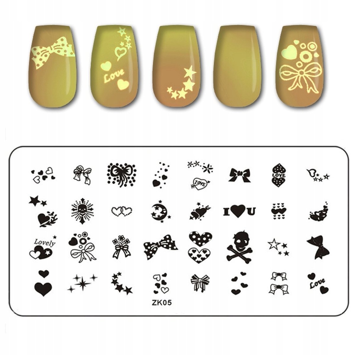 Born Pretty - Stempelplaat voor Nagel Decoratie - ZK-05 - Hart, Strik, Ster