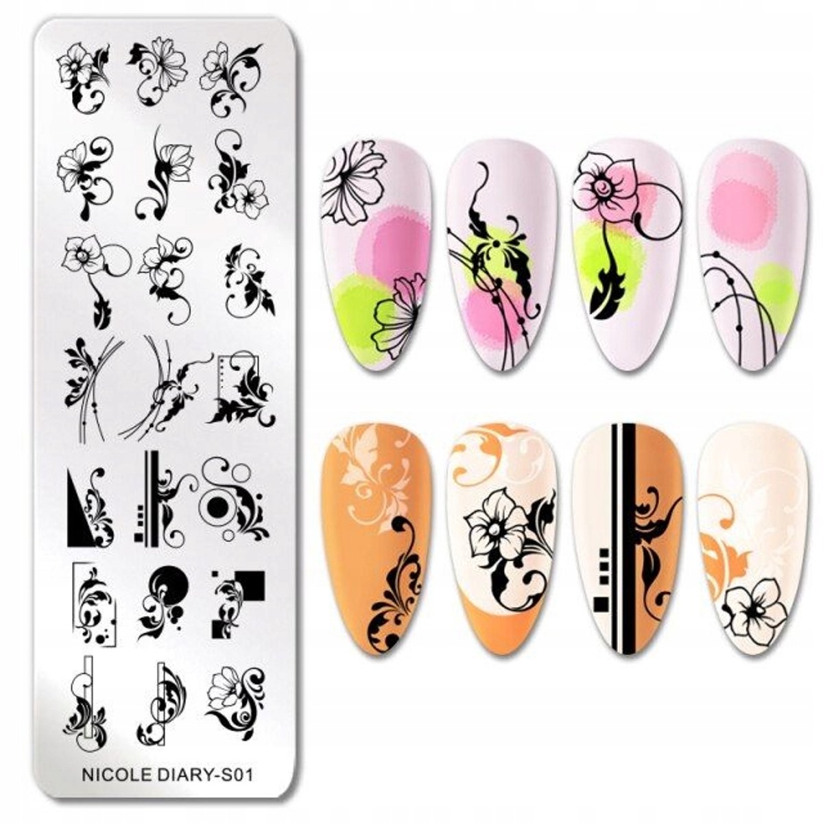 Frezarkowo NicoleDiary S01 - Nagel Stempelplaat - Kwiatki, Ornament