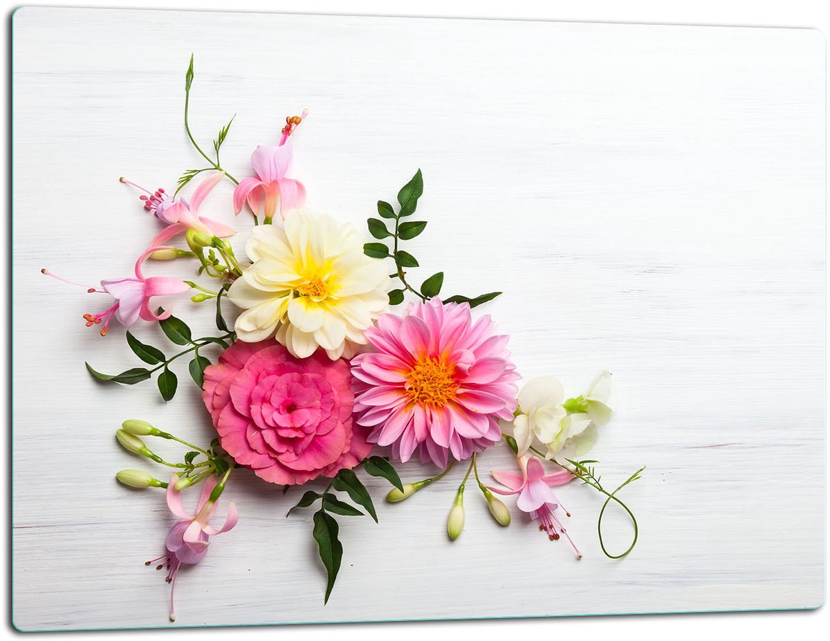 TMK ArtDeko - Snijplank - Glas - 52x40 cm - Kleurige Bloemen
