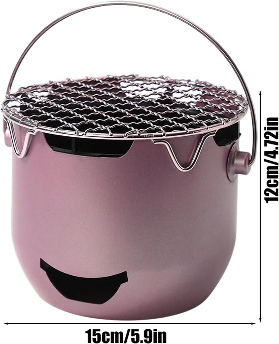 Draagbare houtskoolgrill - 15*12 cm - Mini houtskoolgrill - Draagbare houtskoolgrill voor buiten - Kleine buitengrill - Kleine grill voor buiten koken - Geschikt voor kamperen, barbecueën in de achtertuin, barbecueën in de camper en picknicks - Paars — afbeelding 2