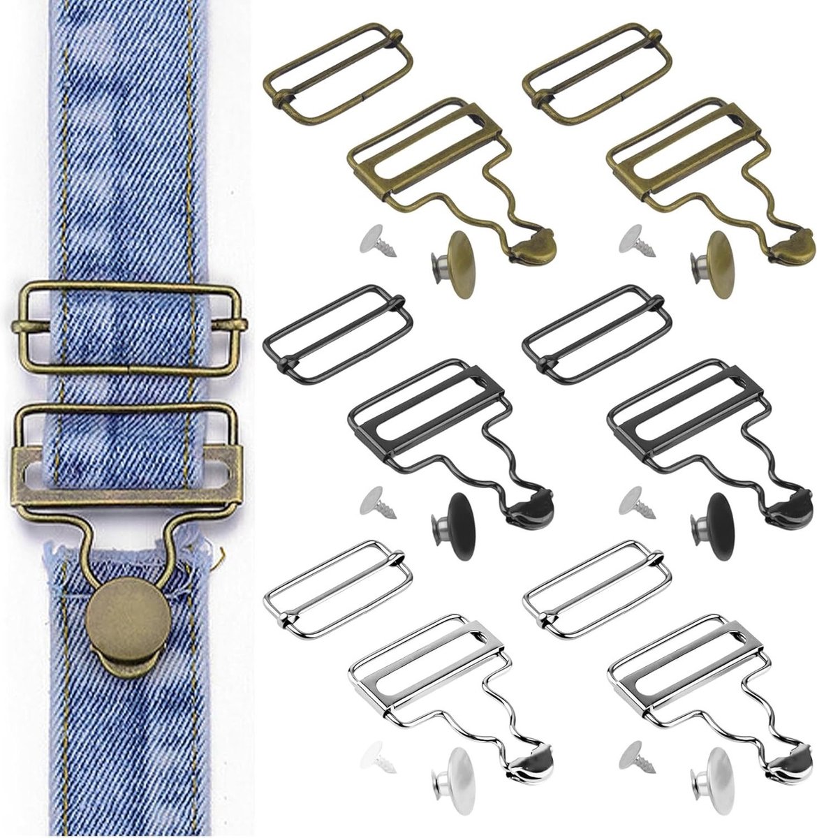 Set van 6 Reservegespen voor Overalls in 3 Kleuren, 1-1/2 Inch Metaal, Verstelbare 38mm Sluiting, Vervangingen voor Jeans, Dungarees en Naaiprojecten