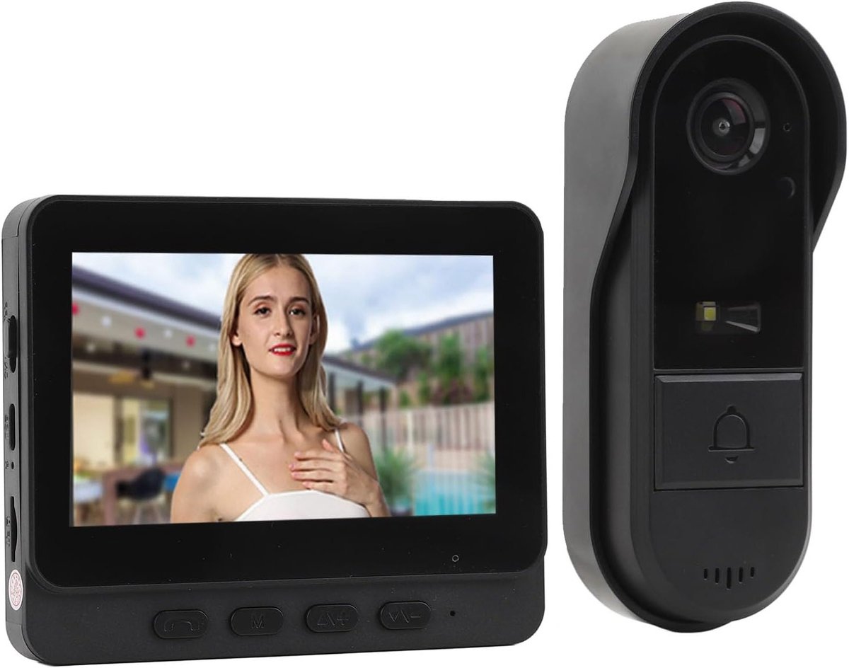 Draadloze Videodeurbel met Monitor, 1080P Kleurendisplay, Tweeweg Intercom en Nachtopname, Waterdichte Deurbelcamera voor Veiligheid en Gemak