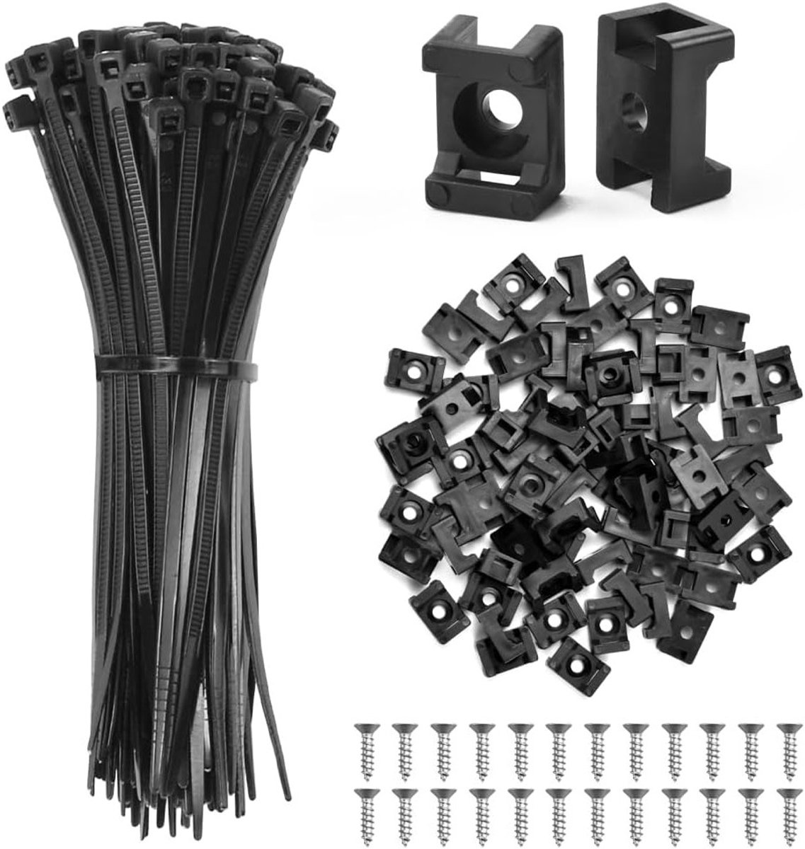 120 Stuks Kabelhouders met Schroefbasis - Zwarte Nylon Kabelbinders voor Kabelbeheer en Desk Clips