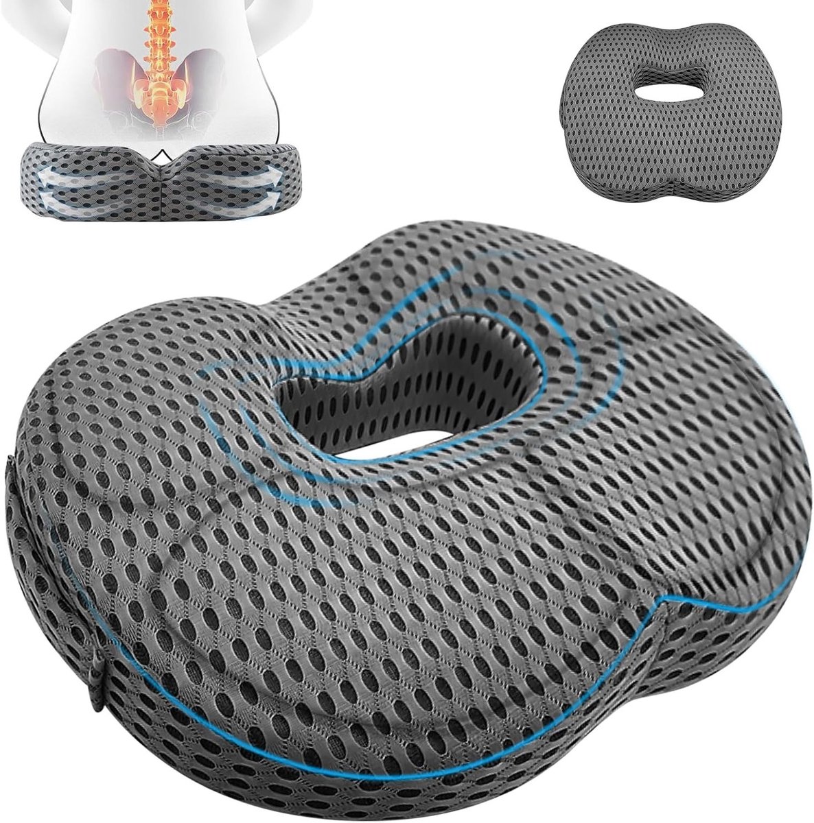 Ergonomisch Stoelkussen voor Rug- en Heupondersteuning - Coccyx Kussen met Memory Foam