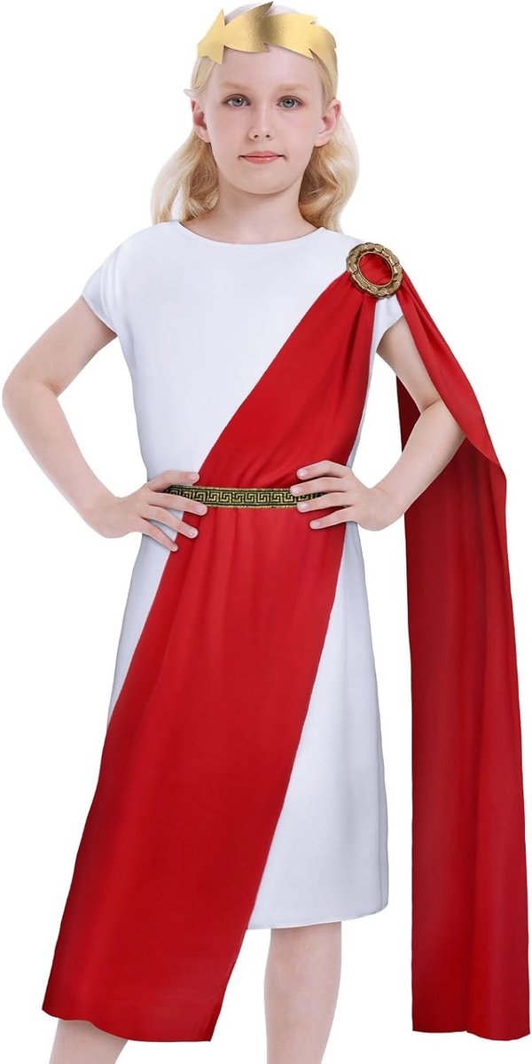 Romeins Keizer Kostuum voor Jongens, Inclusief Hoofddeksel, Sjaal en Riem, Ideaal voor Boekweek en Verkleedpartijen, Grieks Kostuum voor Kinderen en Cosplay