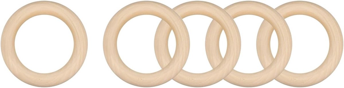 Onbehandelde Houten Ringen (60 x 10mm) - 5 Stuks Natuurlijke Houten Cirkel Hoepels voor DIY Ambachten en Macramé Decoratie