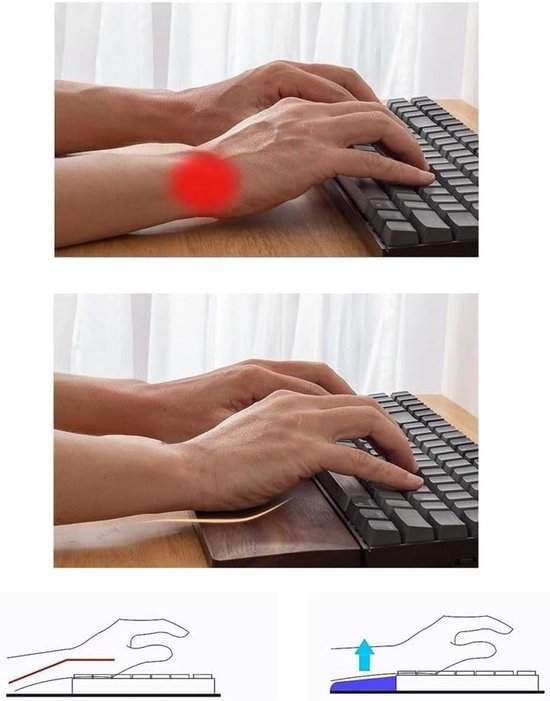 Ergonomische Houten Polssteun voor Toetsenbord - 30cm, Antislip, Ideaal voor Kantoor en Gaming, Vermindert Pijn en Verhoogt Comfort — afbeelding 2