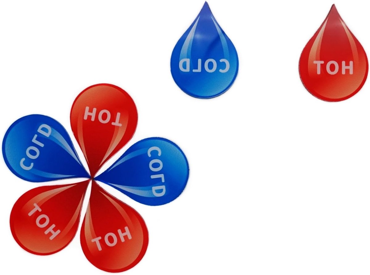 Zelfklevende Acryl Druppelvormige Labels voor Koud en Warm Water - Set van 1 Paar in Blauw en Rood