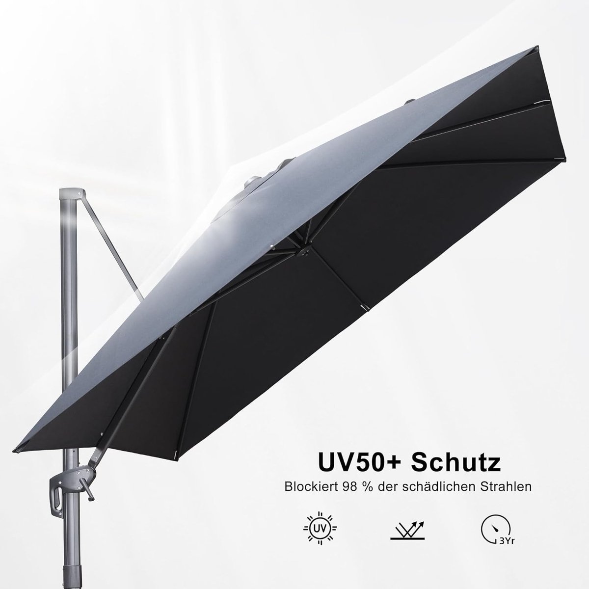 Zweefparasol 270x350 cm met Parasolstandaard – Luxe Aluminium Hangparasol met 360° Rotatie, UV50+ Bescherming, Grote Rechthoekige Terrasparasol in Grafietgrijs – Faisal
