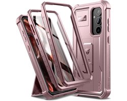 Full Body Hoes voor Samsung Galaxy S23 FE met Dubbel Voorframe en Kickstand, Schokbestendige Bescherming, Robuuste Bumper Case - Roze